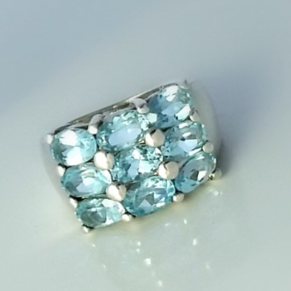 Blue Topaz Cluster Ring - Sterling Silver Blue Topaz Ring